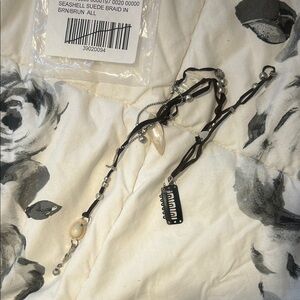 NWT Free People Sea Shell Black Rope Suede Beaded Hair Clip-in Accessory